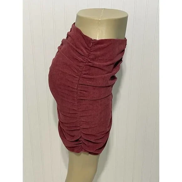 Zara Draped Corduroy Ruched Mini Skirt Dusty Burgundy Red‎ Women’s Size Large - Picture 8 of 9
